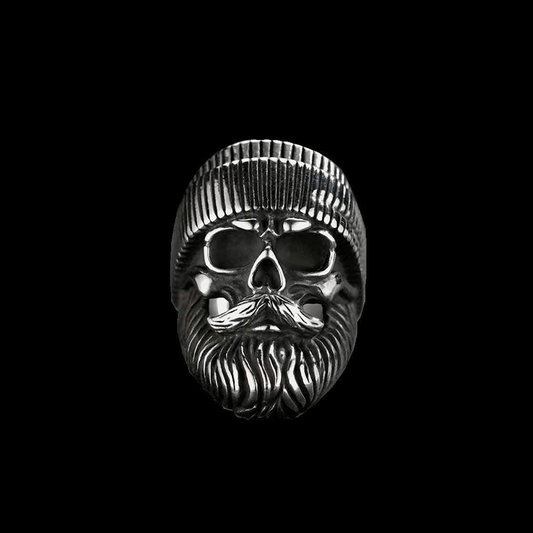 RETRO BEARDED MAN STAINLESS STEEL SKULL RING