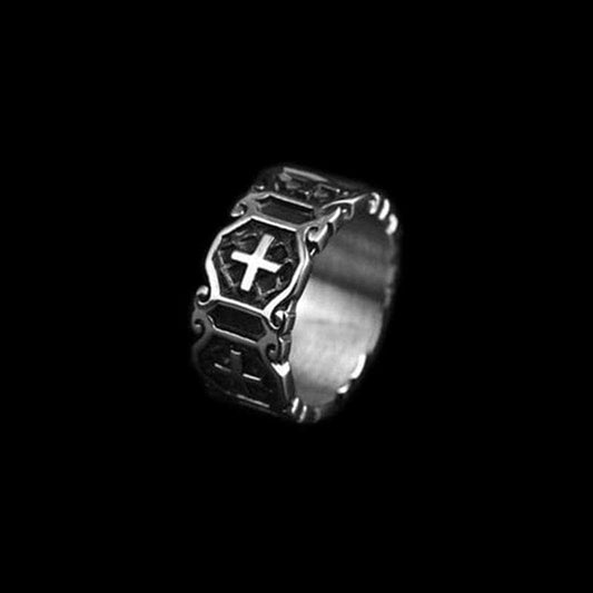 RETRO CROSS MEN'S STAINLESS STEEL RING