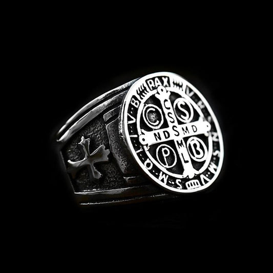 ST. BENEDICT CROSS  STAINLESS STEEL RING