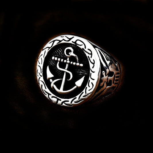 VINTAGE BOAT ANCHOR STAINLESS STEEL RING