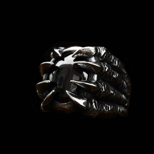 VINTAGE DRAGON CLAW AND GEMSTONE STAINLESS STEEL RING