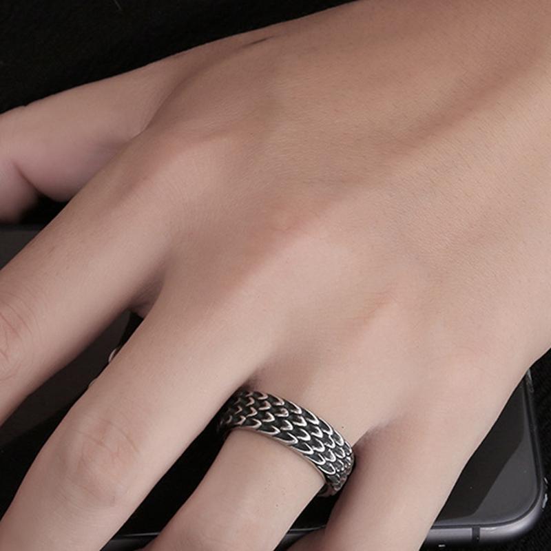 VINTAGE DRAGON SCALE STAINLESS STEEL RING