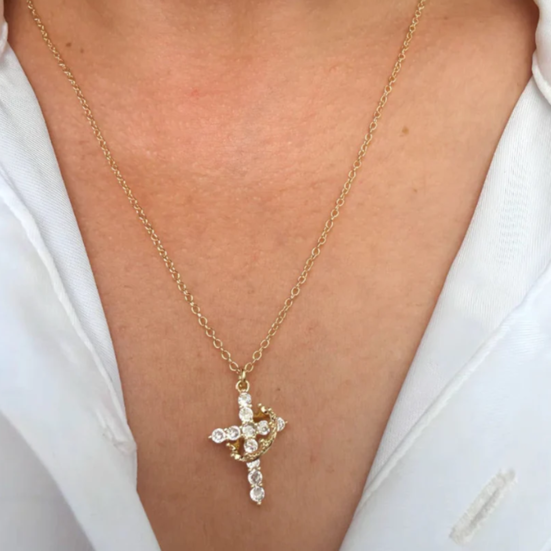 Beatrix Crown and Cross Necklace