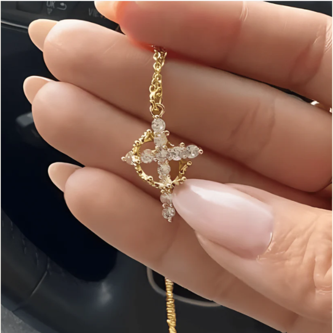 Beatrix Crown and Cross Necklace
