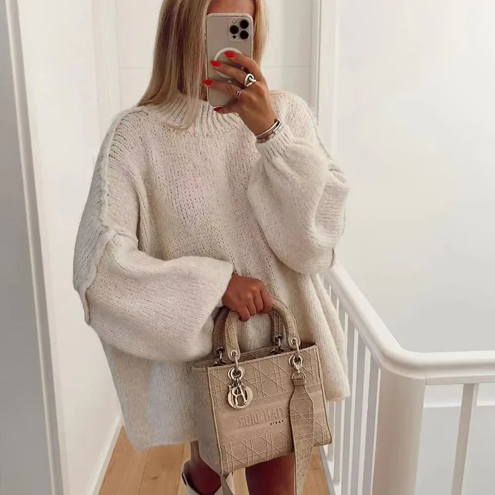 Stella - Casual knitted sweater with a half-length collar