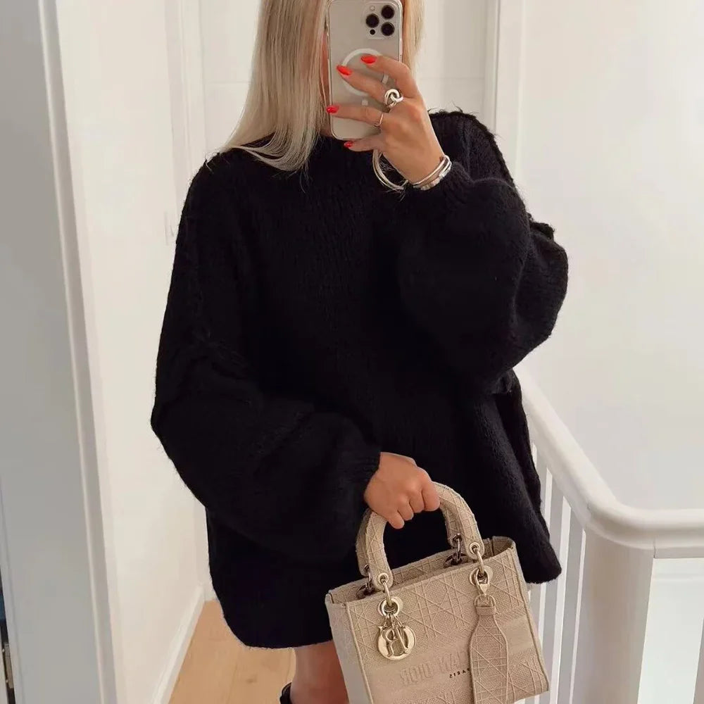 Stella - Casual knitted sweater with a half-length collar