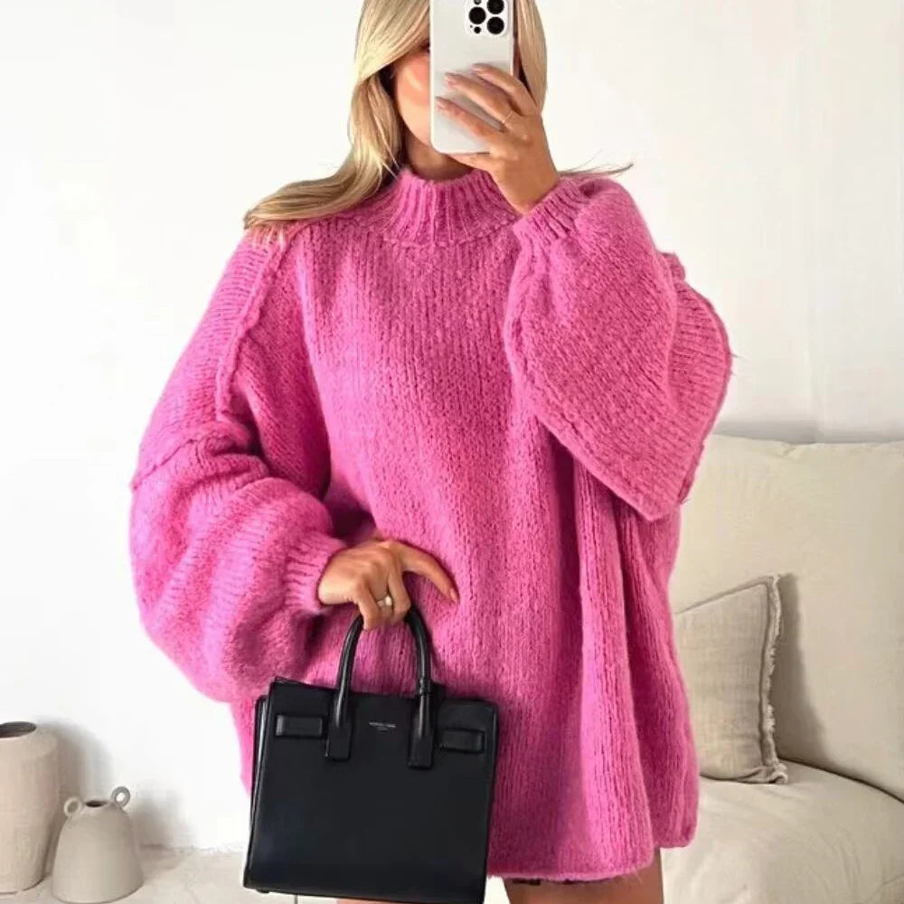 Stella - Casual knitted sweater with a half-length collar