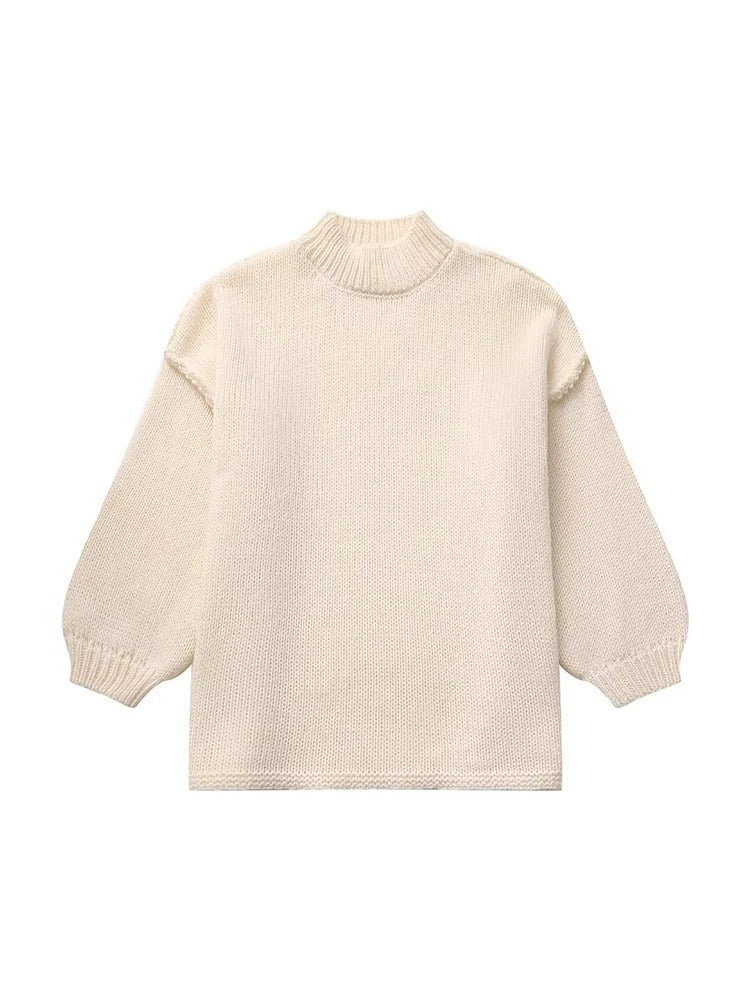 Stella - Casual knitted sweater with a half-length collar