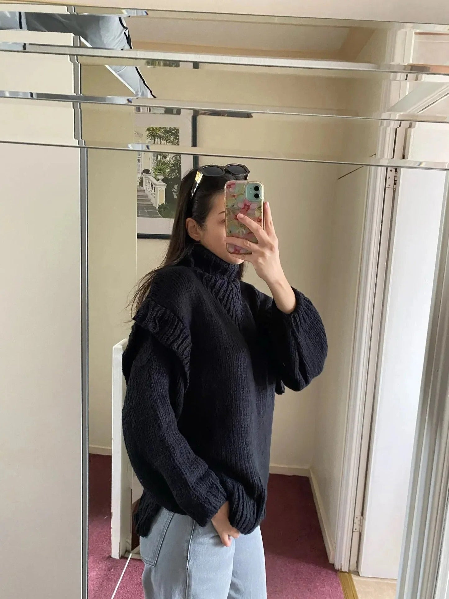 Stella - Casual knitted sweater with a half-length collar