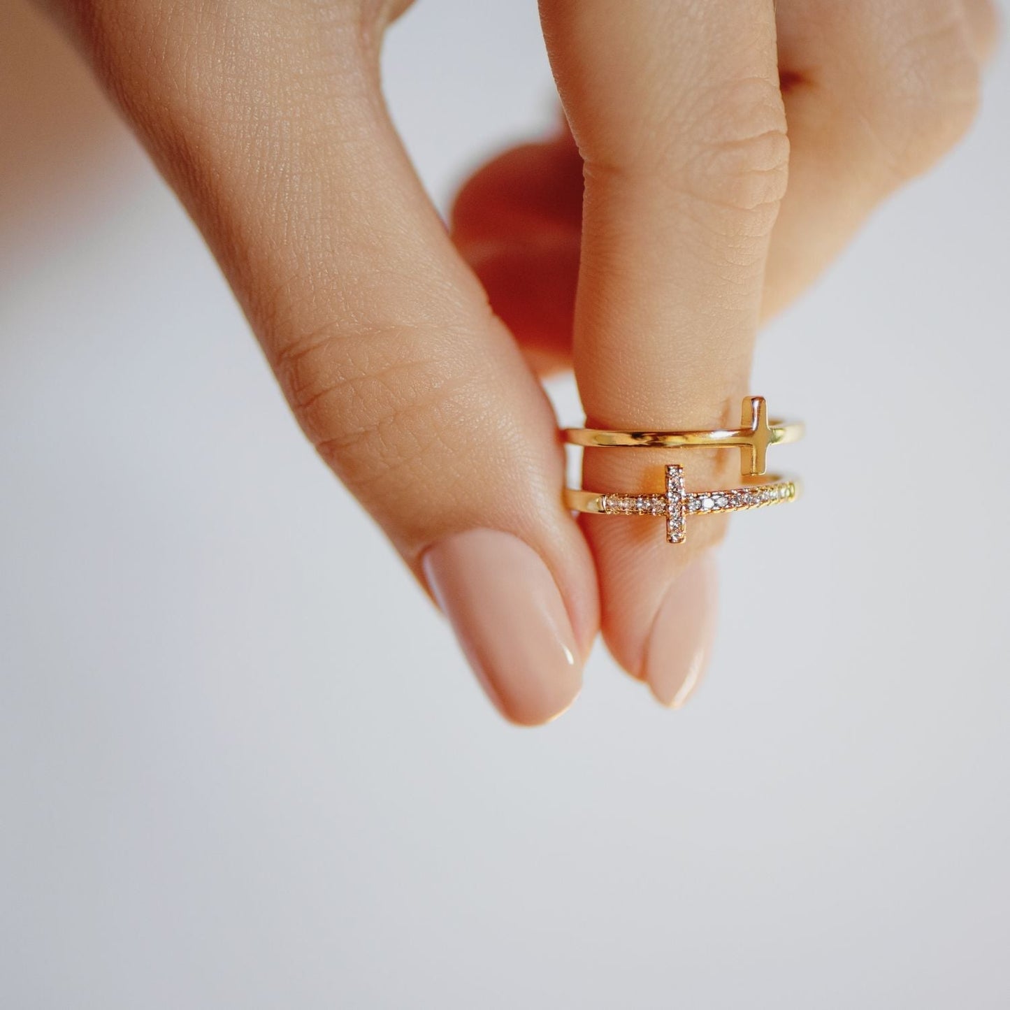 Gold Twin Band Cross Ring