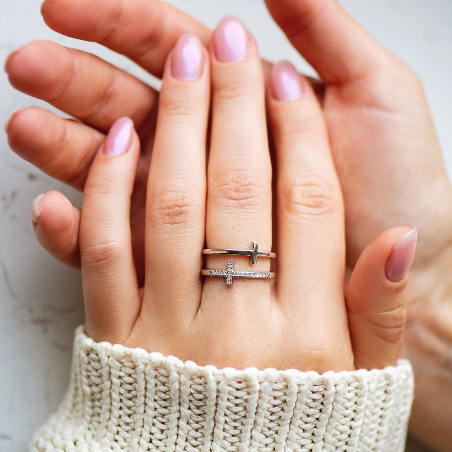 Twin Band Cross Ring