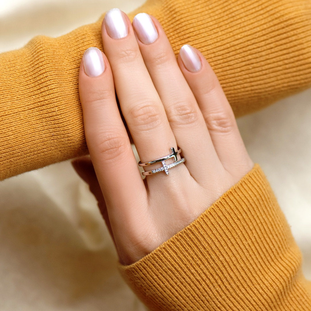 "Pray Through It" Twin Band Cross Ring