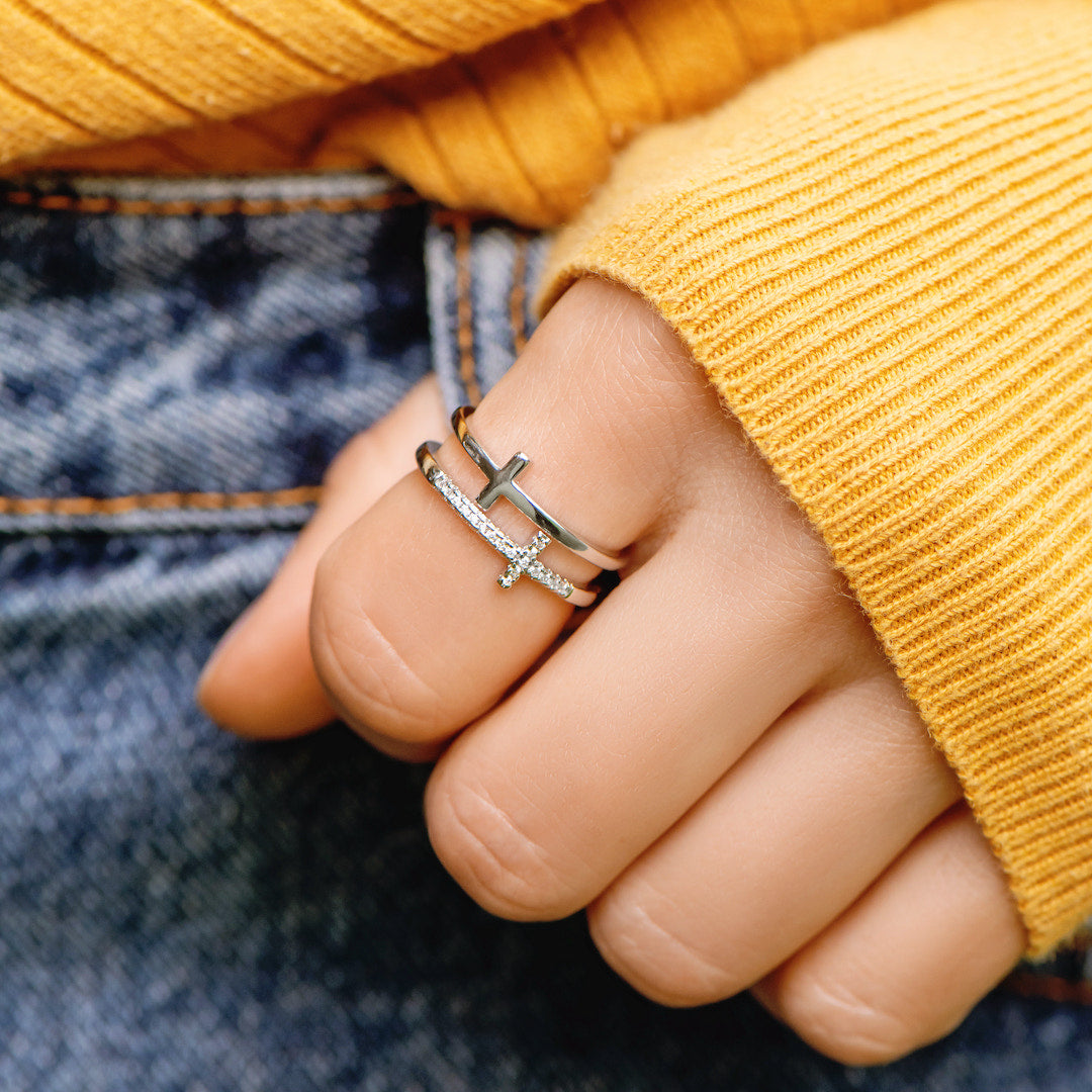 "Pray Through It" Twin Band Cross Ring