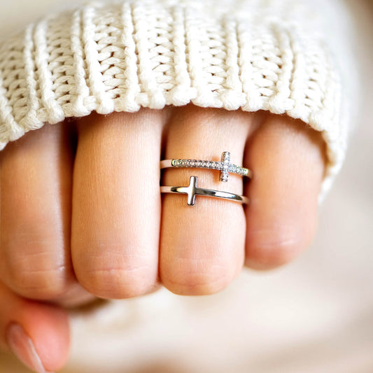 "Pray Through It" Twin Band Cross Ring