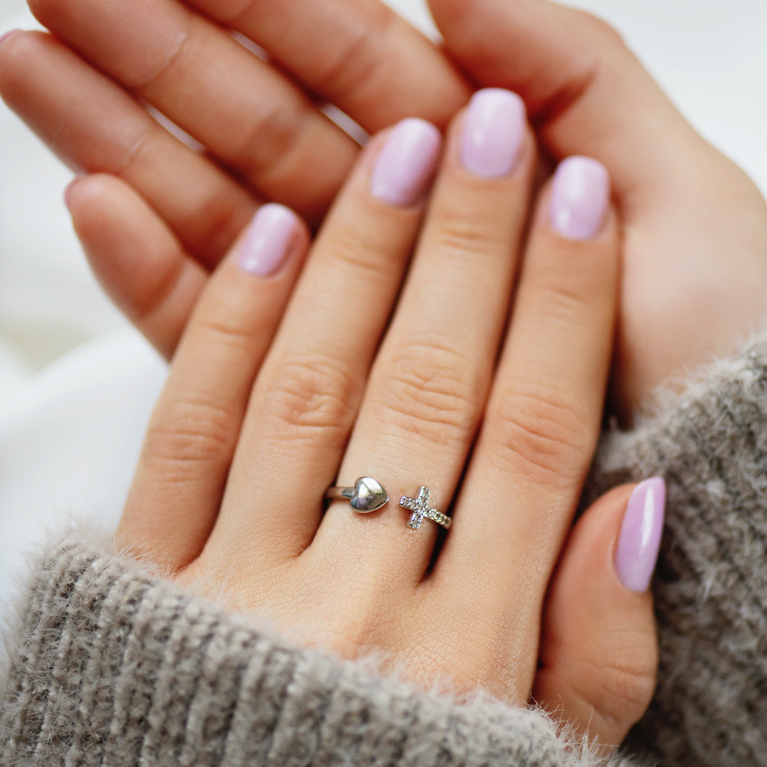 'Pray Through It' Heart and Cross Ring