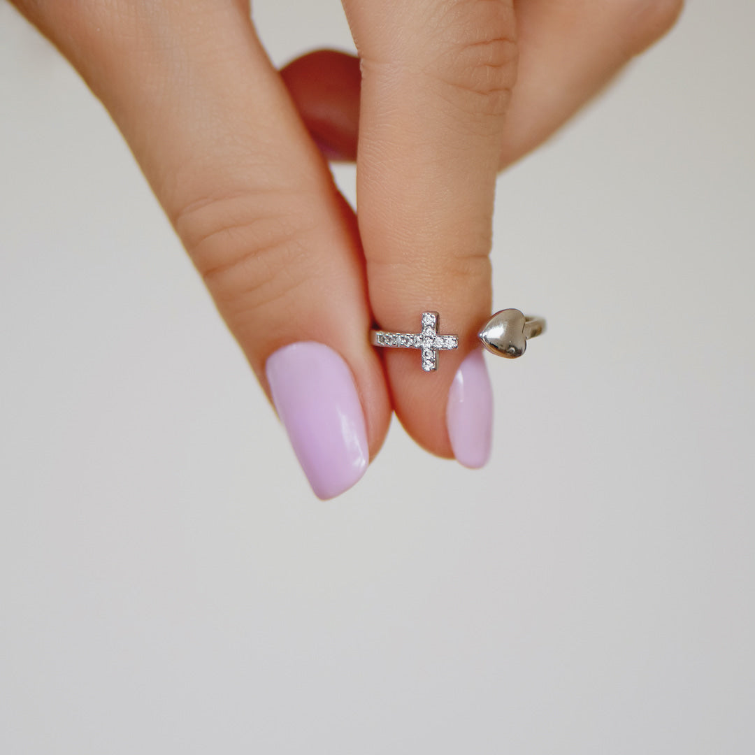 'Pray Through It' Heart and Cross Ring