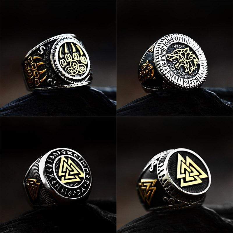 VINTAGE VIKING TOTEM STAINLESS STEEL RING