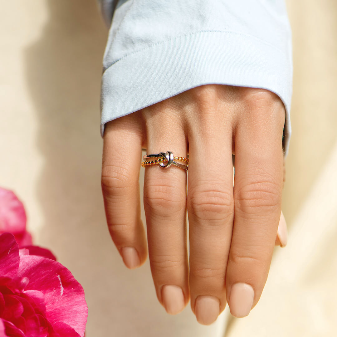Tied By Angle's Hands - Double Band Heart Knot Ring