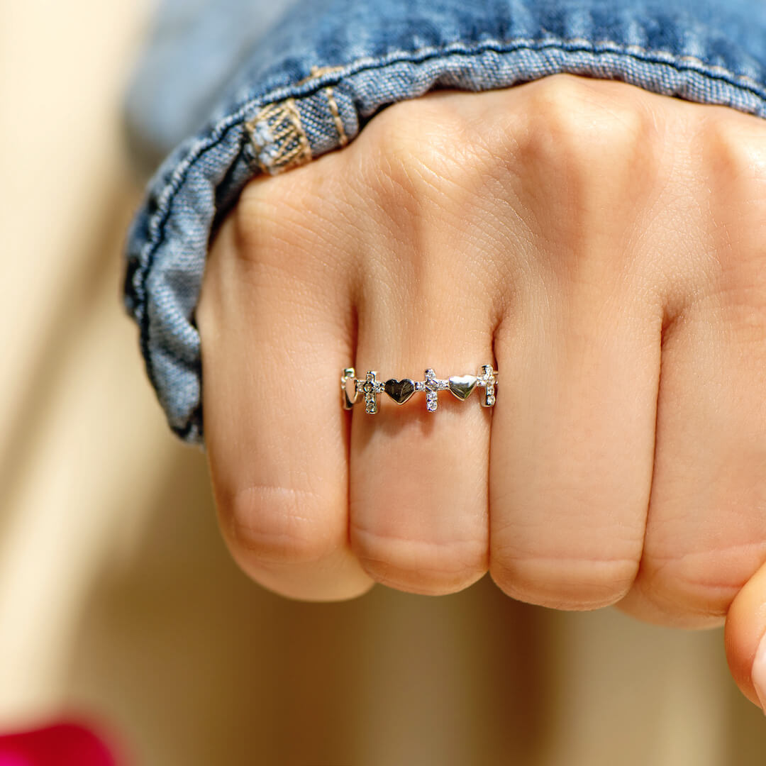 "Pray Through It" Heart & Cross Ring