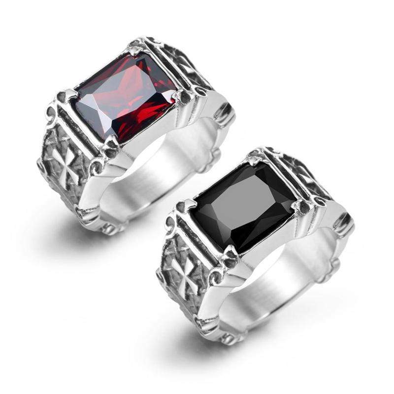 GOTHIC CROSS GEMSTONE INDEX RING