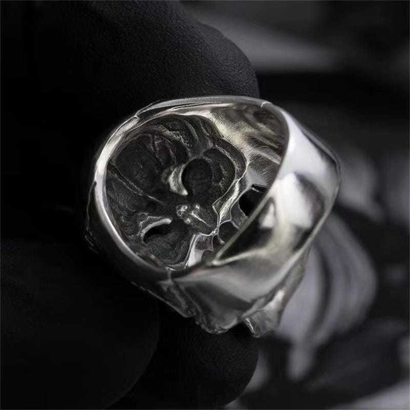 ANILLO GÓTICO DE ACERO INOXIDABLE CON CALAVERA NEGRA PARA HOMBRE