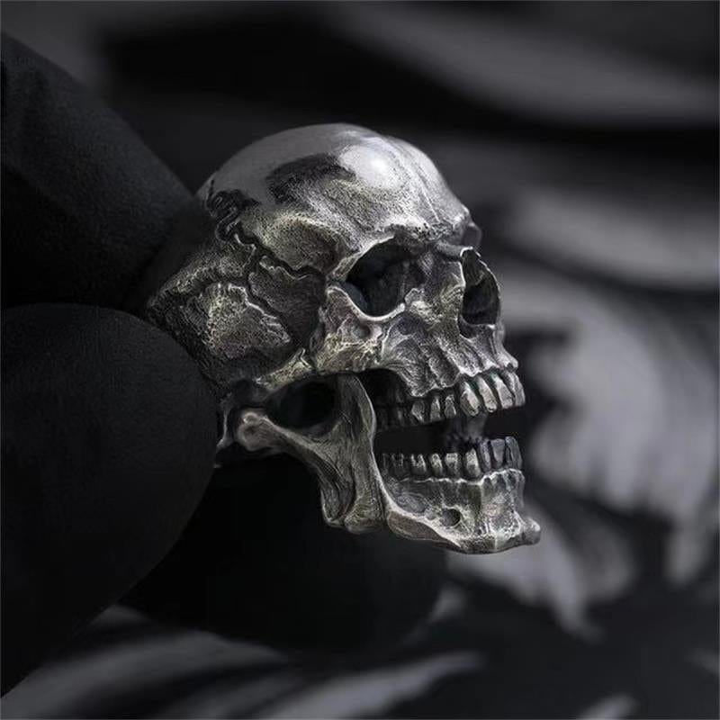 ANILLO GÓTICO DE ACERO INOXIDABLE CON CALAVERA NEGRA PARA HOMBRE