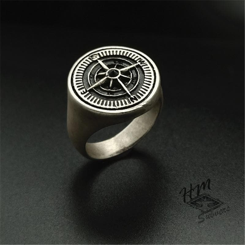VINTAGE COMPASS STAINLESS STEEL RING