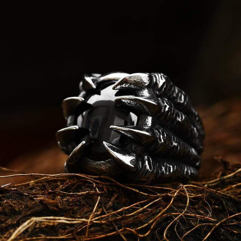 ANILLO VINTAGE DE ACERO INOXIDABLE CON GARRA DE DRAGÓN Y PIEDRAS PRECIOSAS
