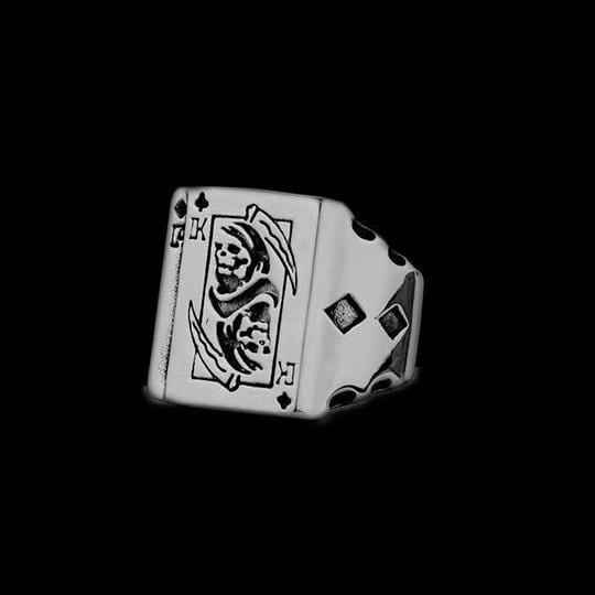 ANILLO DE CALAVERA DE ACERO INOXIDABLE CON HOZ DE LA MUERTE DE POKER