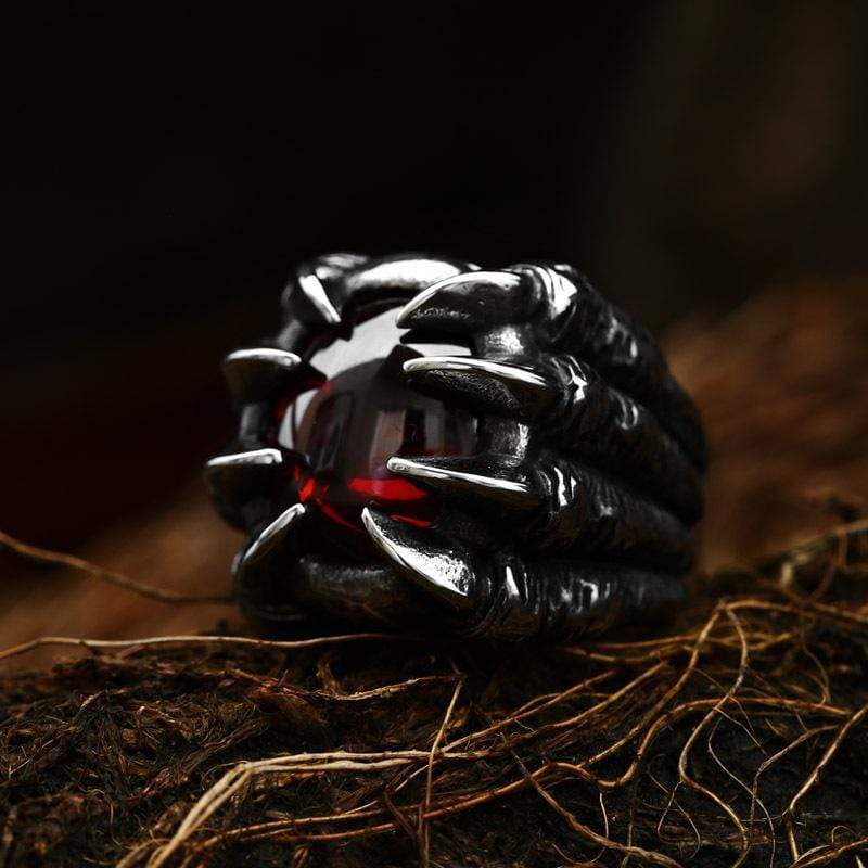 ANILLO VINTAGE DE ACERO INOXIDABLE CON GARRA DE DRAGÓN Y PIEDRAS PRECIOSAS