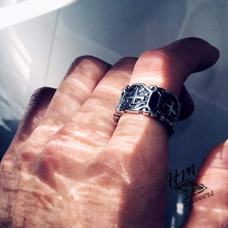 RETRO CROSS MEN'S STAINLESS STEEL RING