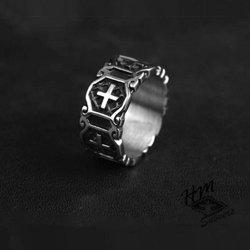RETRO CROSS MEN'S STAINLESS STEEL RING