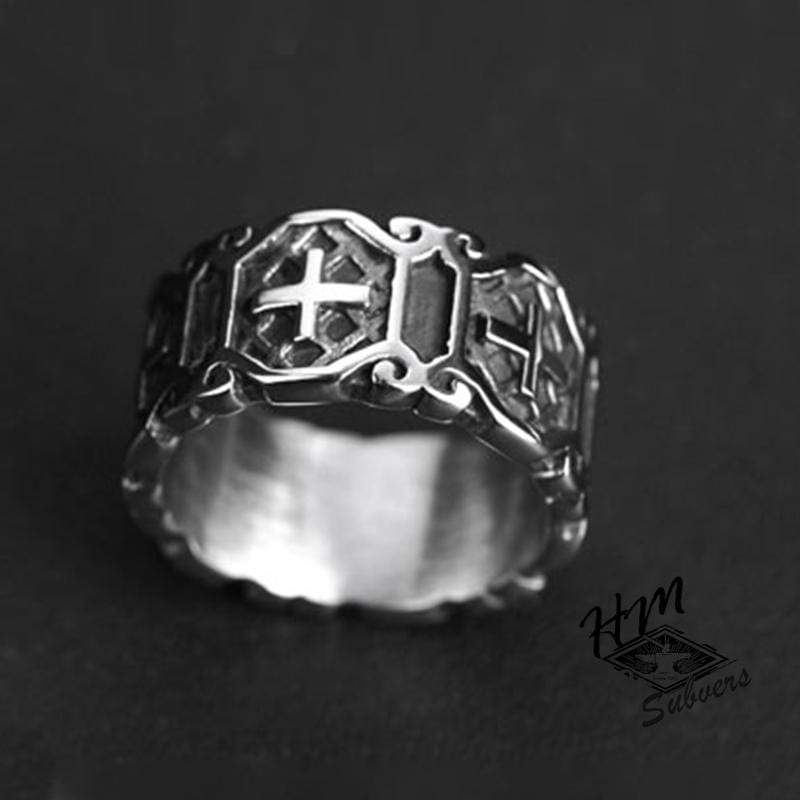 RETRO CROSS MEN'S STAINLESS STEEL RING