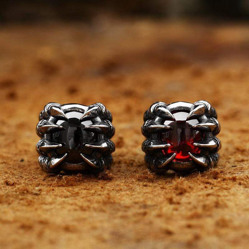ANILLO VINTAGE DE ACERO INOXIDABLE CON GARRA DE DRAGÓN Y PIEDRAS PRECIOSAS